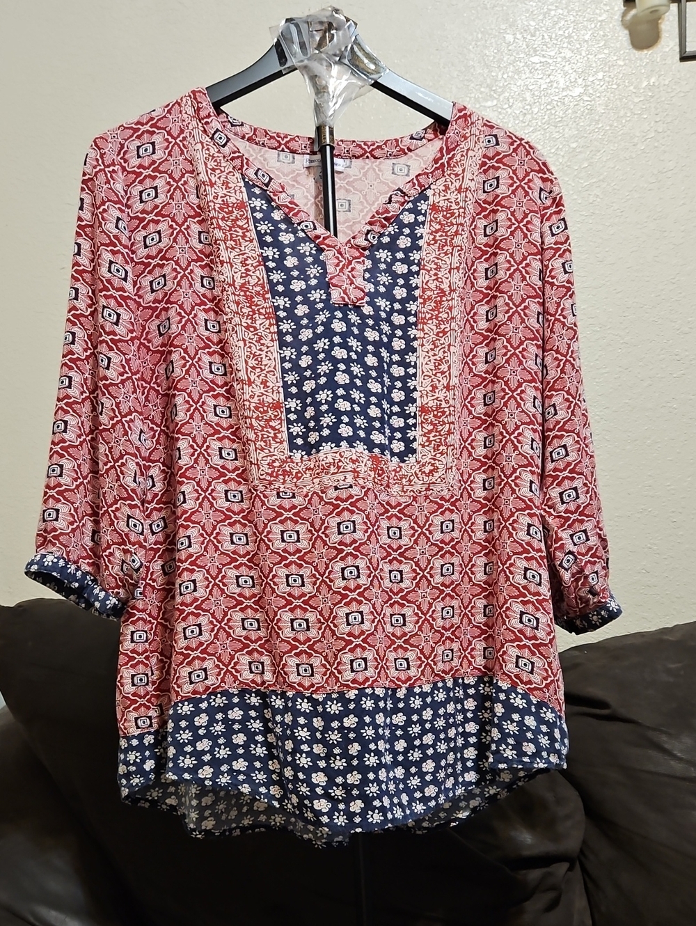 Rebecca Malone Red and Navy Boho Tunic Top